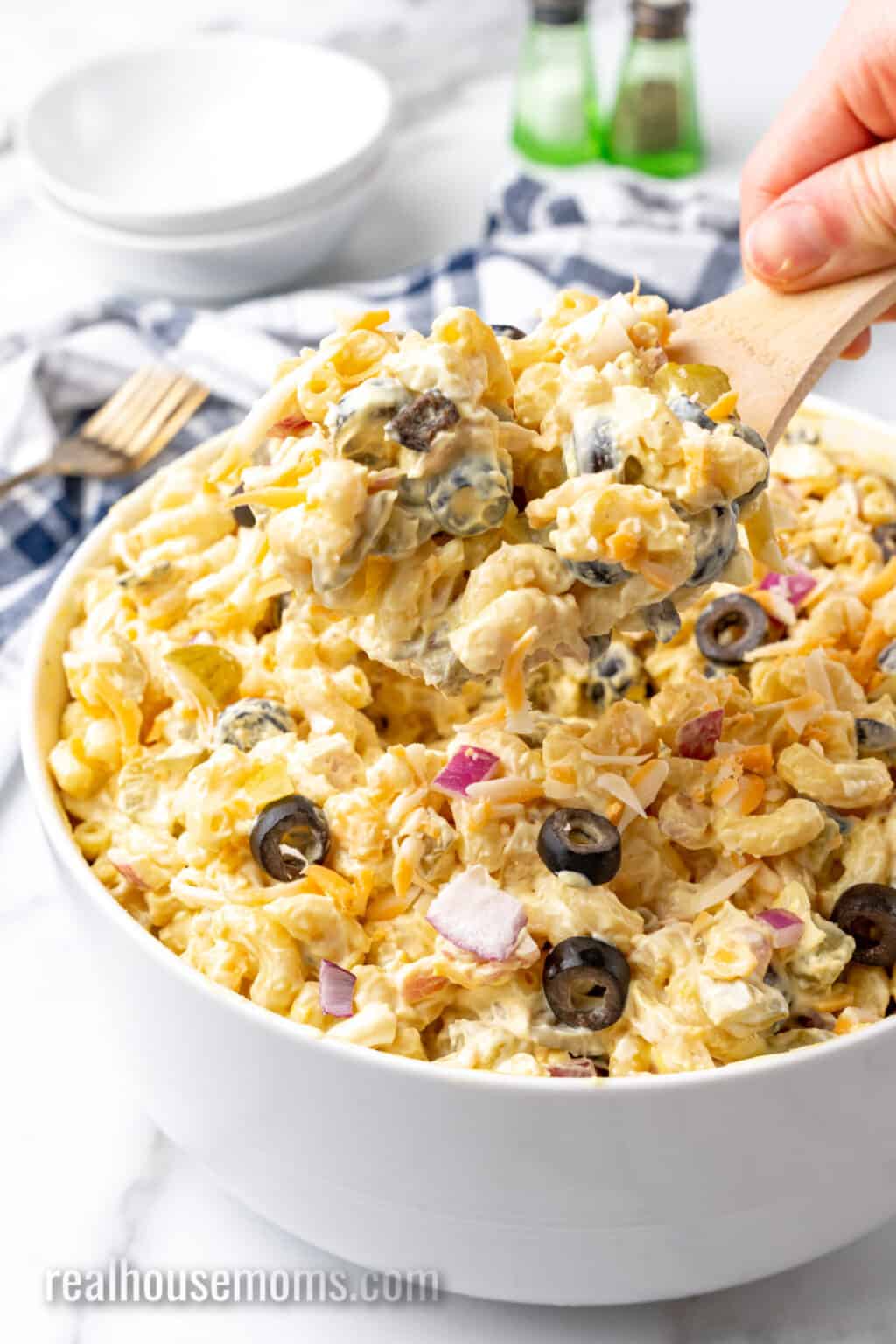 Easy Macaroni Salad with Olives and Pickles ⋆ Real Housemoms