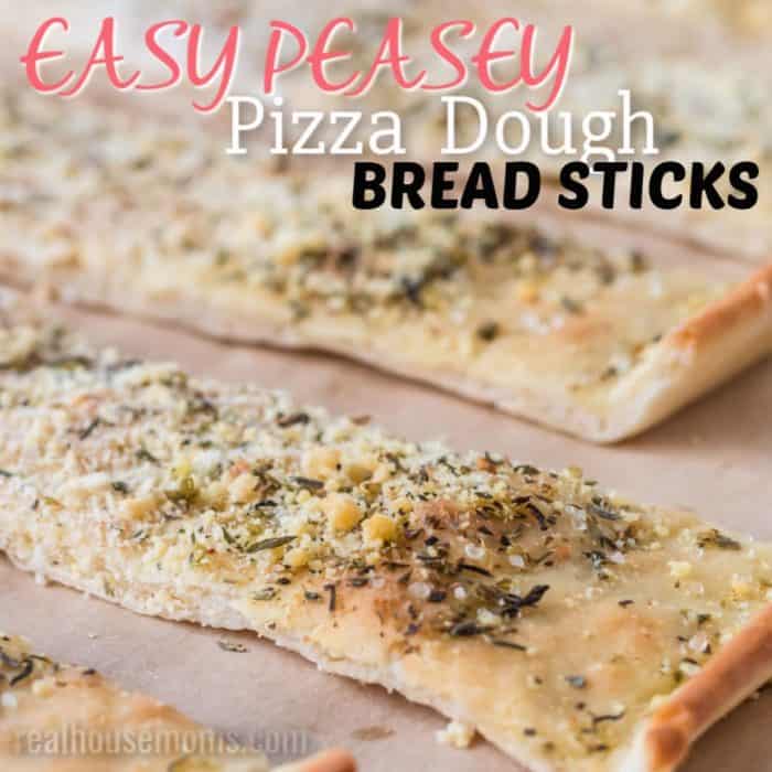 square image of pizza dough breadsticks with text