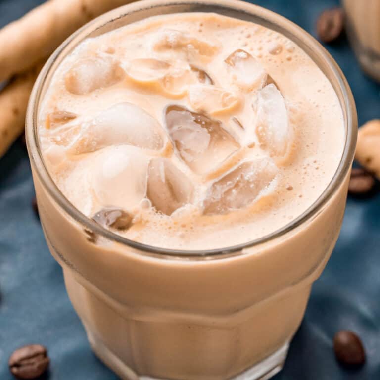 square image of an espresso baileys cocktail in a rocks glass