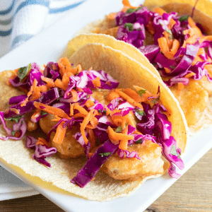 Fish Tacos with Red Cabbage Slaw
