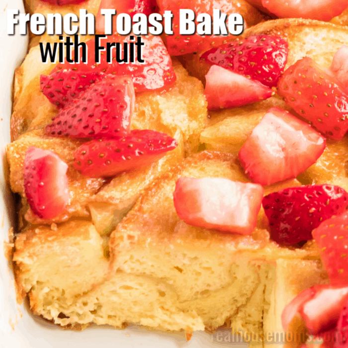 square image of french toast bake with text
