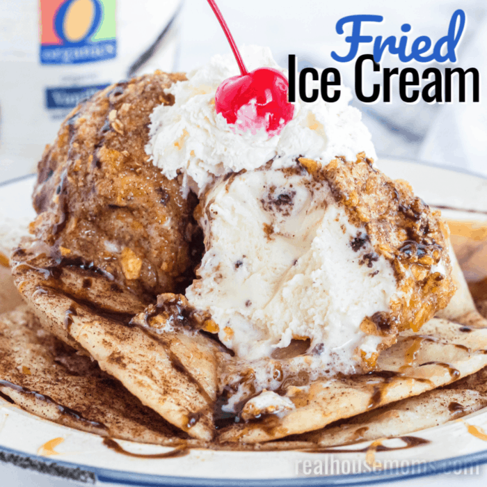 square image of fried ice cream with text