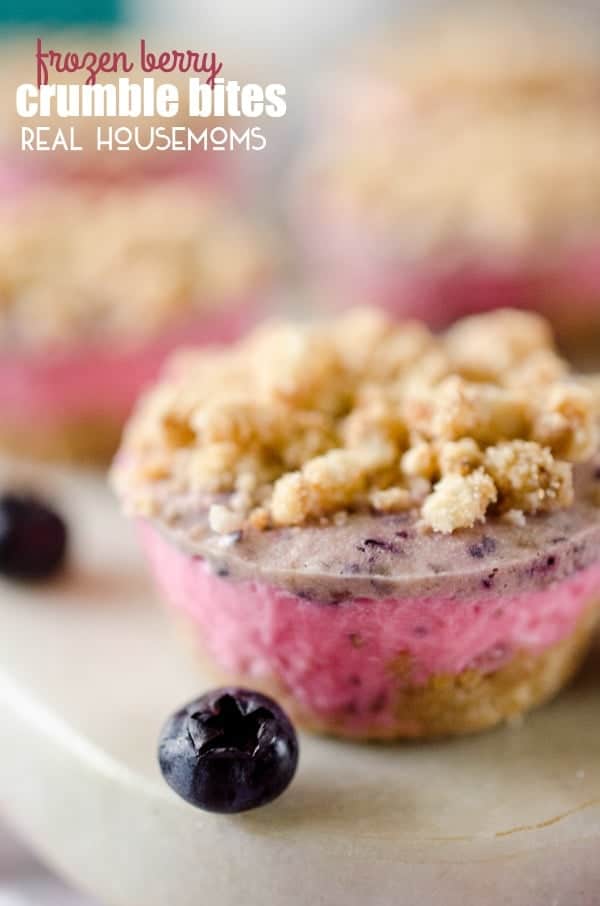 FROZEN BERRY CRUMBLE BITES are delicious bite-sized treat full of fresh berries mixed with creamy Cool Whip and topped with a crunchy pecan crumble!