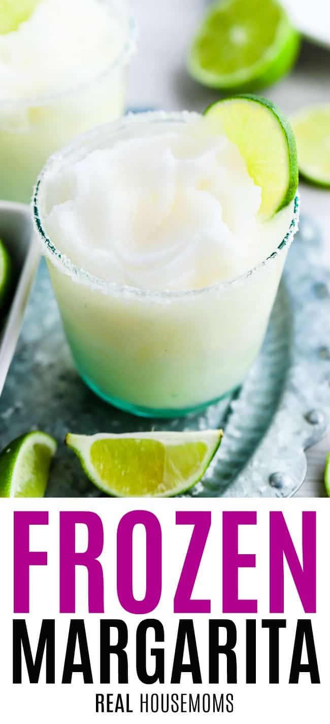 frozen margarita in a rocks glass with salt and lime
