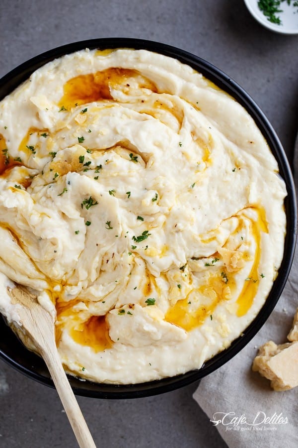 Garlic-Parmesan Browned Butter Mashed Potatoes - Cafe Delites