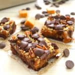 If you love caramel, pecans, coconut, and chocolate then these German Chocolate Cookie Bars are right up your alley! Made with a simple cake mix crust, and topped with all the goodies, these easy cookie bars are perfect anytime you're in the mood for a decadent sweet treat!