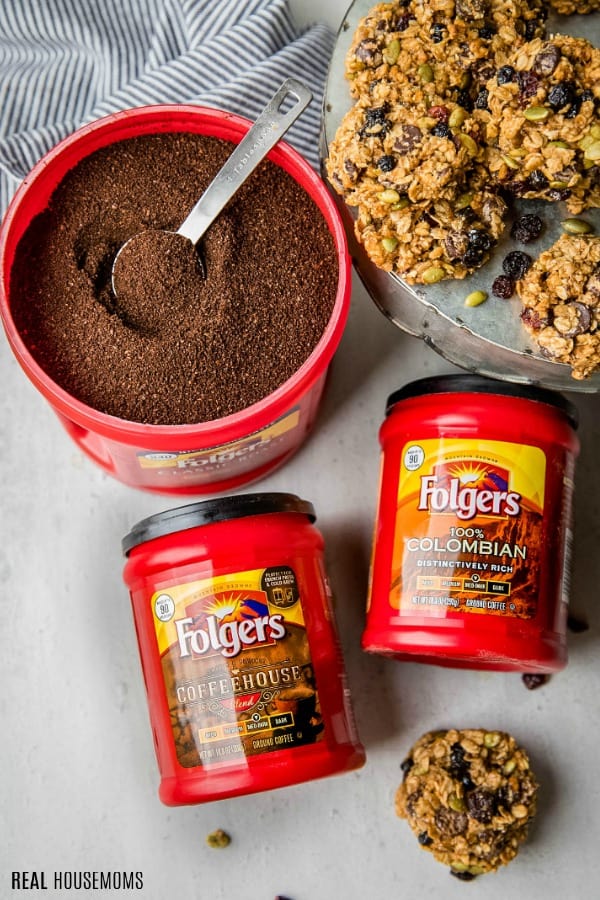 folgers coffe canisters, folgers coffee and granola breakfast cookies