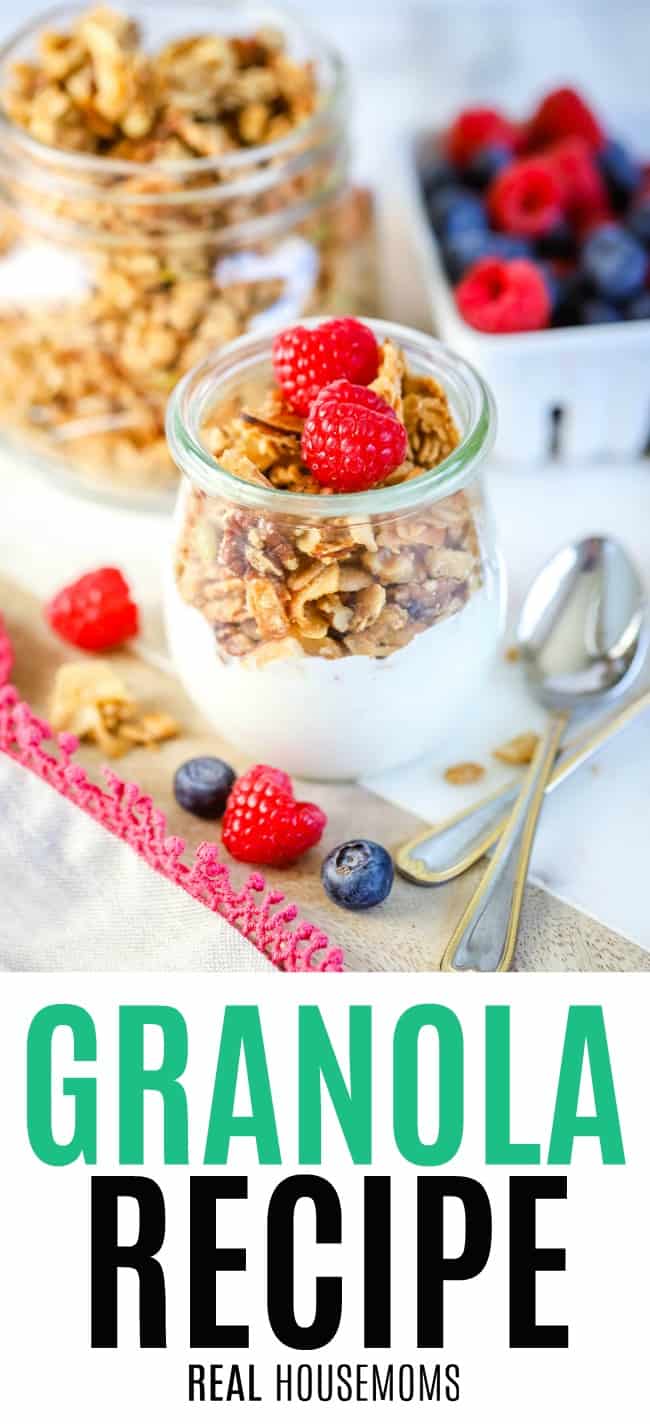 granola on top of yogurt with raspberries