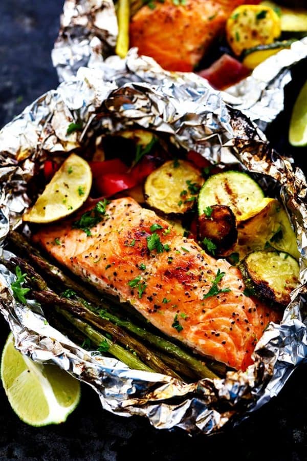 Grilled Lime Butter Salmon in foil with Summer Veggies - The Recipe Critic
