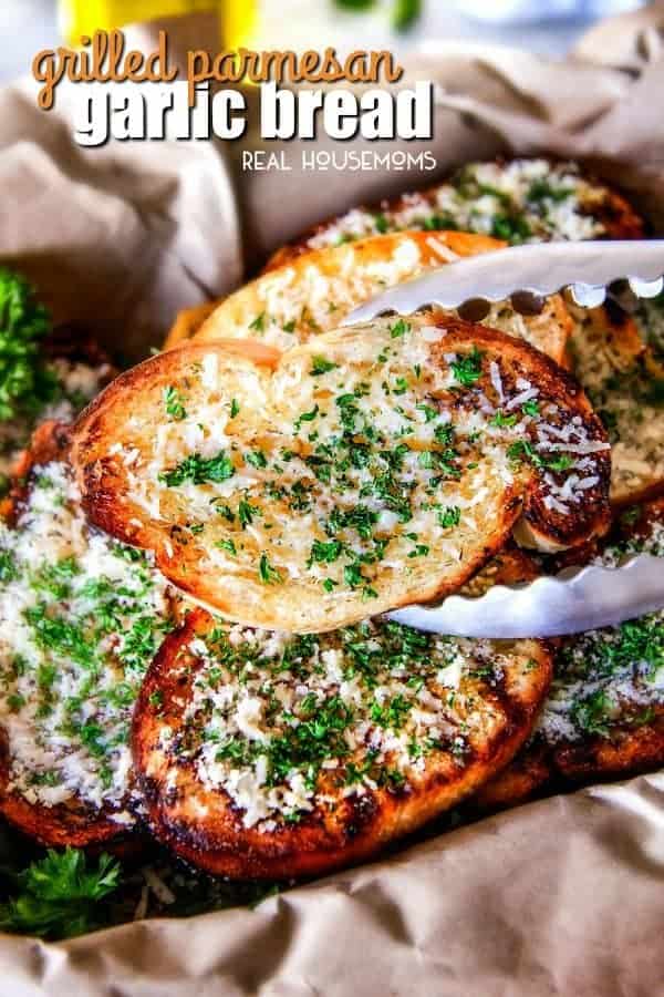 Buttery, thick Italian spiced Grilled Parmesan Garlic Bread is the perfect summer side to almost any meal and so incredibly easy and budget friendly!