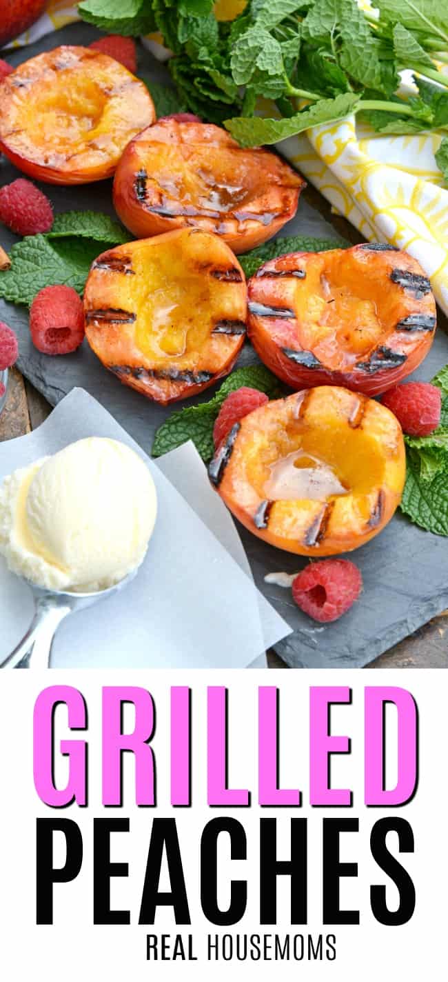 grilled peaches on a serving platter