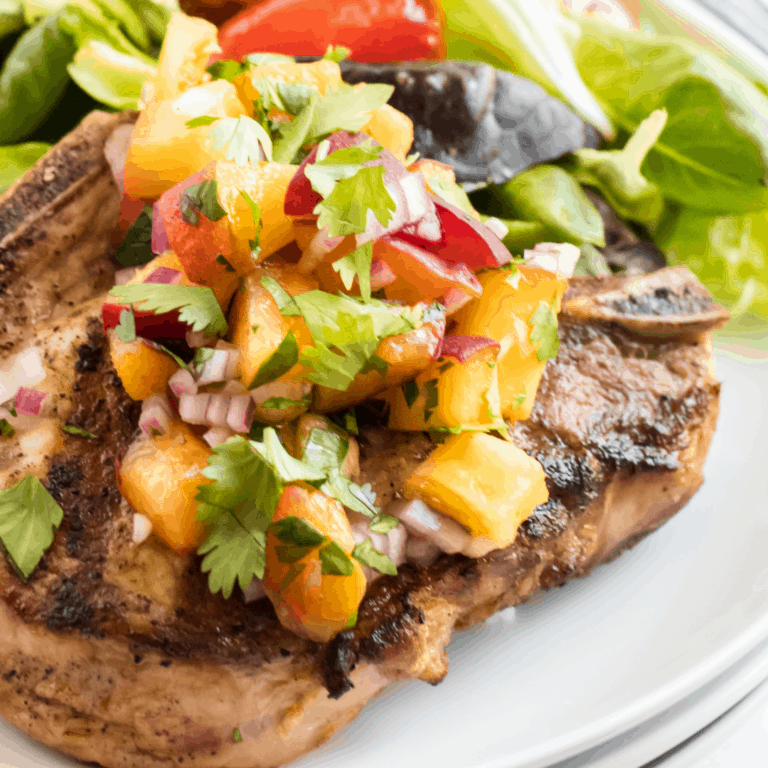 Grilled Pork Chops with Peach Salsa ⋆ Real Housemoms