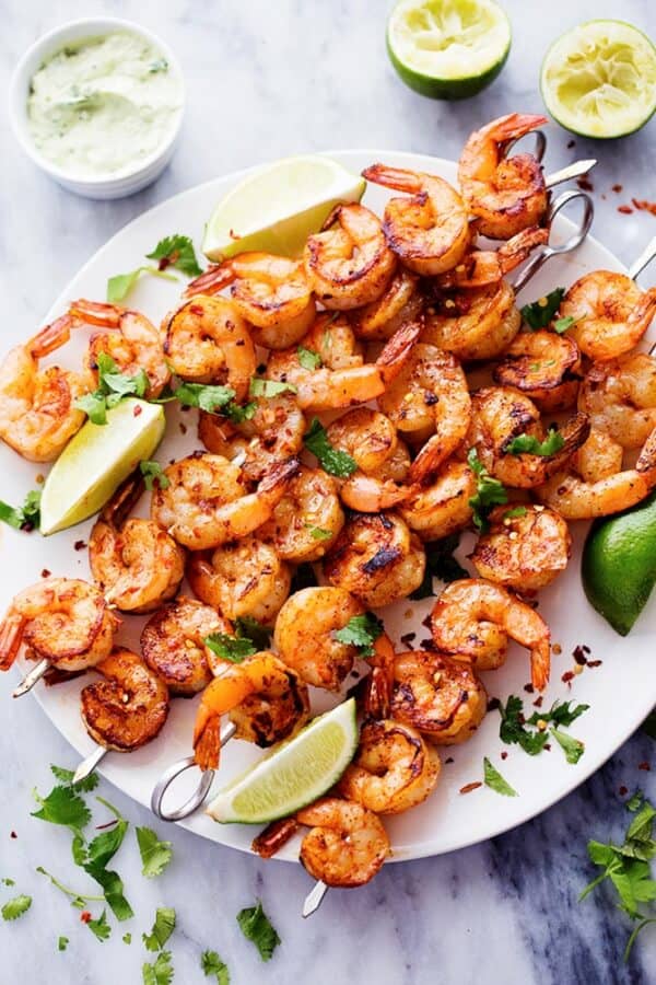 Grilled Spicy Lime Shrimp with Avocado Cilantro Sauce - The Recipe Critic