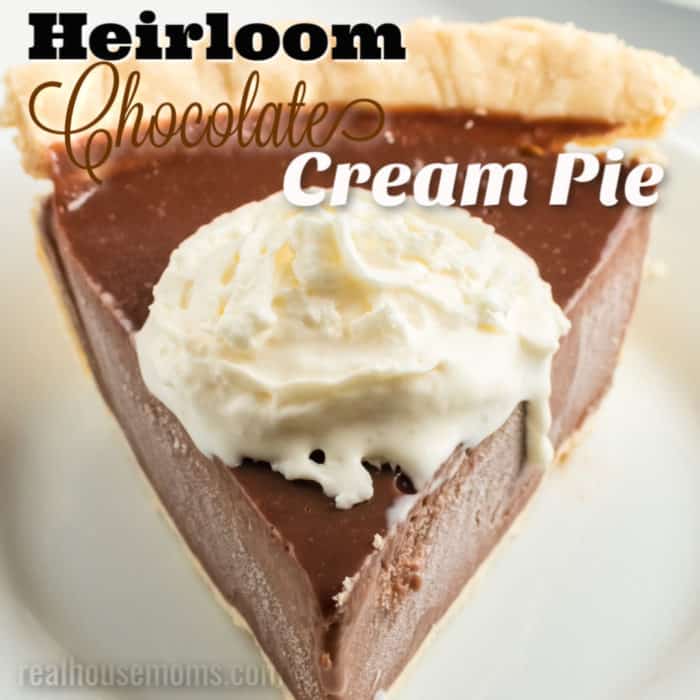 square image of chocolate cream pie with text