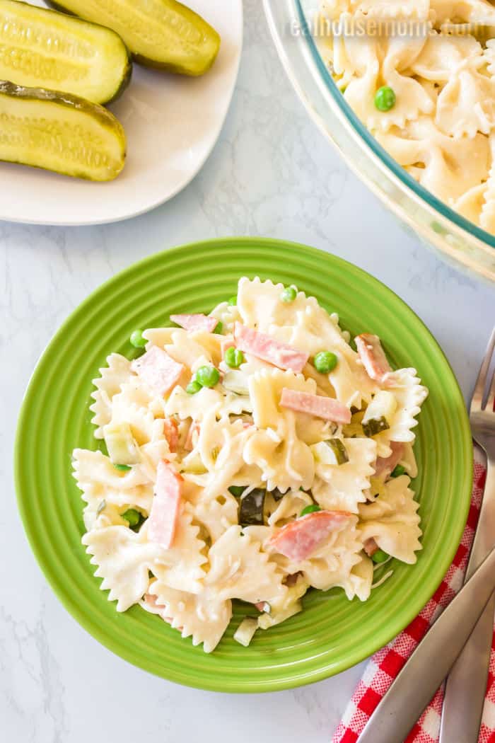 creamy pasta salad served on a plate