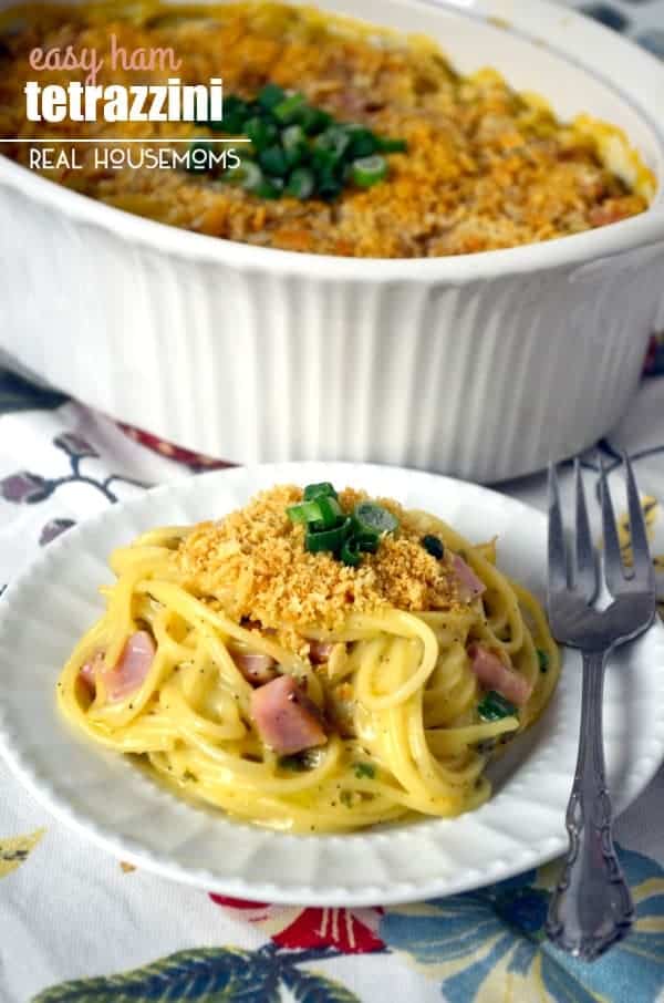 Turn your leftover holiday ham into this EASY HAM TETRAZZINI! It's a delicious weeknight meal you'll want to make again and again!