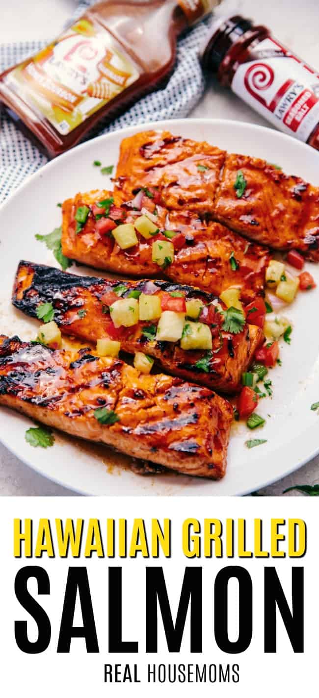 Hawaiian Grilled Salmon Filets on a serving plate