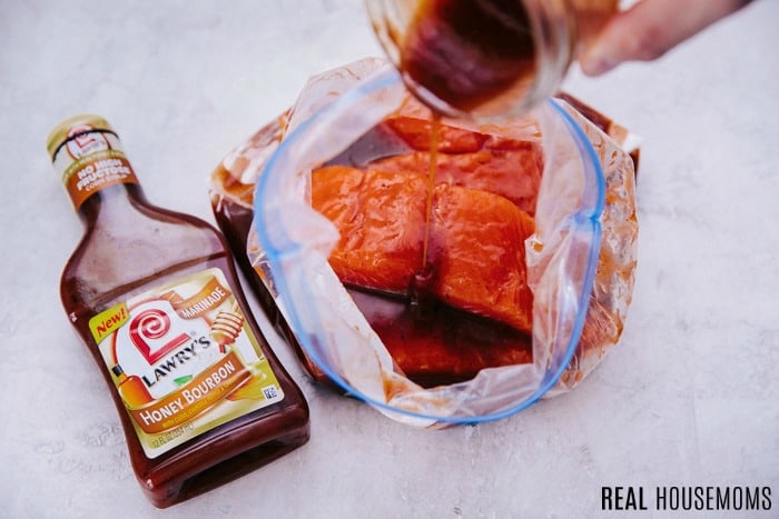 salmon filets in a ziptop bag with marinade