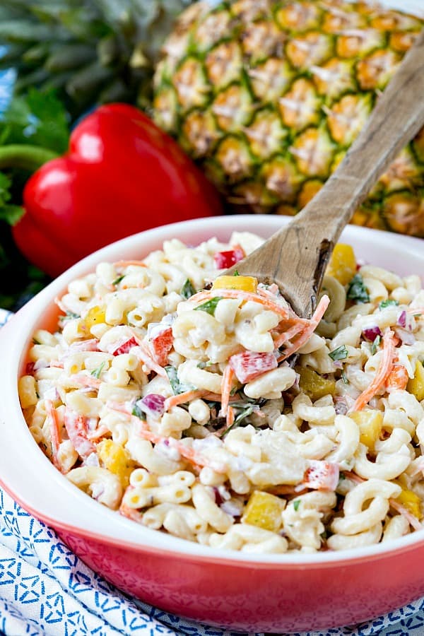 Hawaiian Macaroni Salad brings the flavors of Hawaii to a pasta salad! It's easy to make and a hit with crowds too! It's great for summer entertaining, like your Fourth of July party!