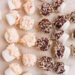 square image of holiday marshmallow bites on a platter