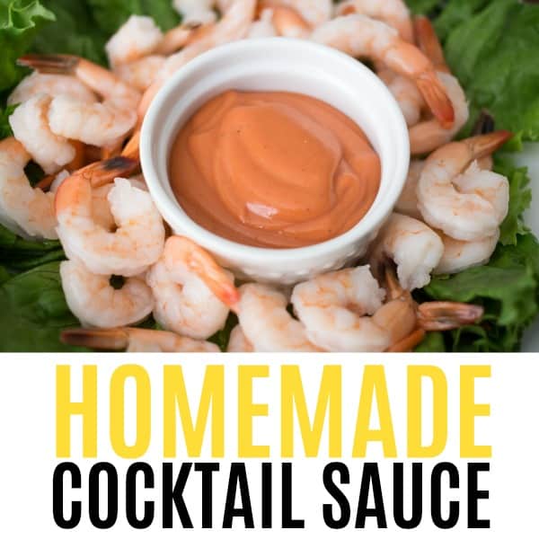square image of homemade cocktail sauce with text