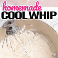 tope picture is a spoon full of homemade cool whip, bottom is a pot full of homemade whip cream