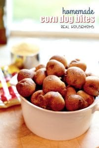 Homemade Corn Dog Bites will disappear fast when you make them for watching the big game or an after school snack! They're an easy appetizer recipe that everyone loves!