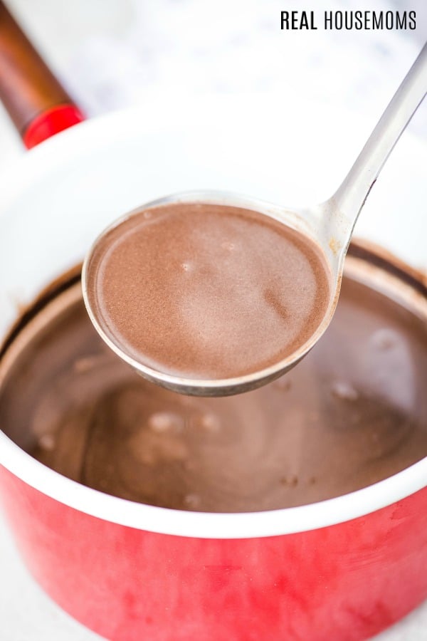 ladle of homemade hot chocolate for serving
