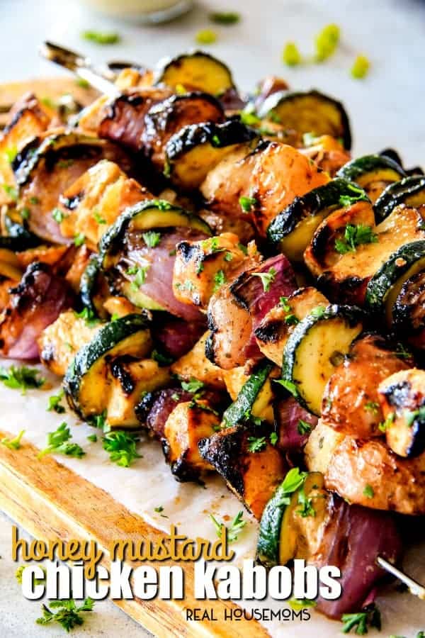 Close up of cooked Honey Mustard Chicken Kabobs