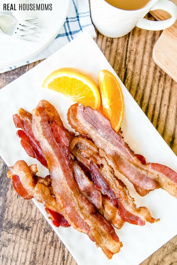 bacon piled up on a plate