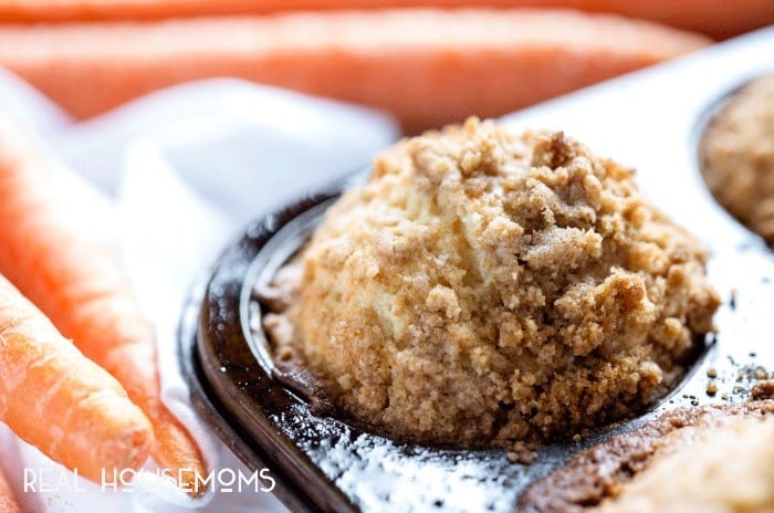Our CARROT COFFEE CAKE MUFFINS are soft and fluffy muffins, stuffed with carrots and coconut, and a cinnamon sugar streusel crumb topping!