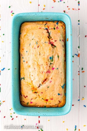 baked ice cream bread in a loaf pan