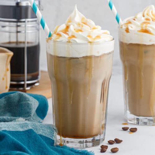 iced caramel macchiato with whipped cream