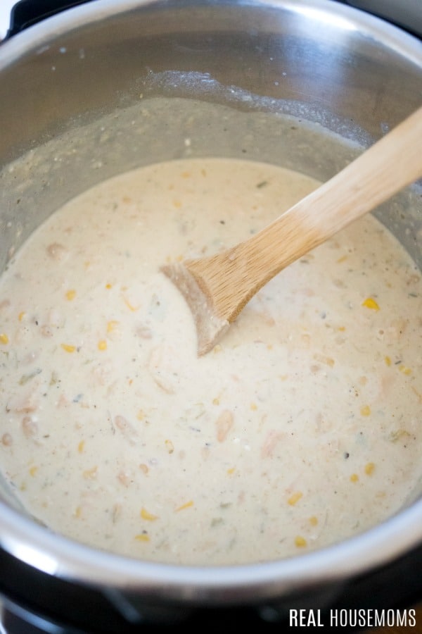 White chicken chili in Instant Pot just after cooking