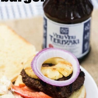 Island Teriyaki Burger is so simple to make and tastes amazing! Grilled pineapple and red bell pepper top these teriyaki flavored burgers for a great summer night!