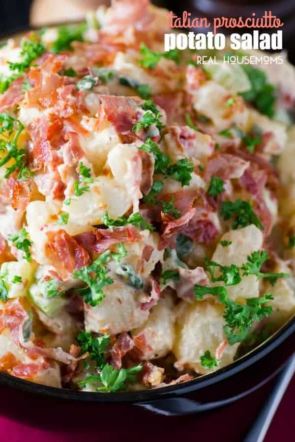 Not a bite will be left of ITALIAN PROSCIUTTO POTATO SALAD at your next BBQ, picnic or potluck!! The salty goodness of crispy prosciutto will have everyone coming back for seconds!