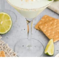 looking down at a key lime pie cocktail with recipe name at the bottom