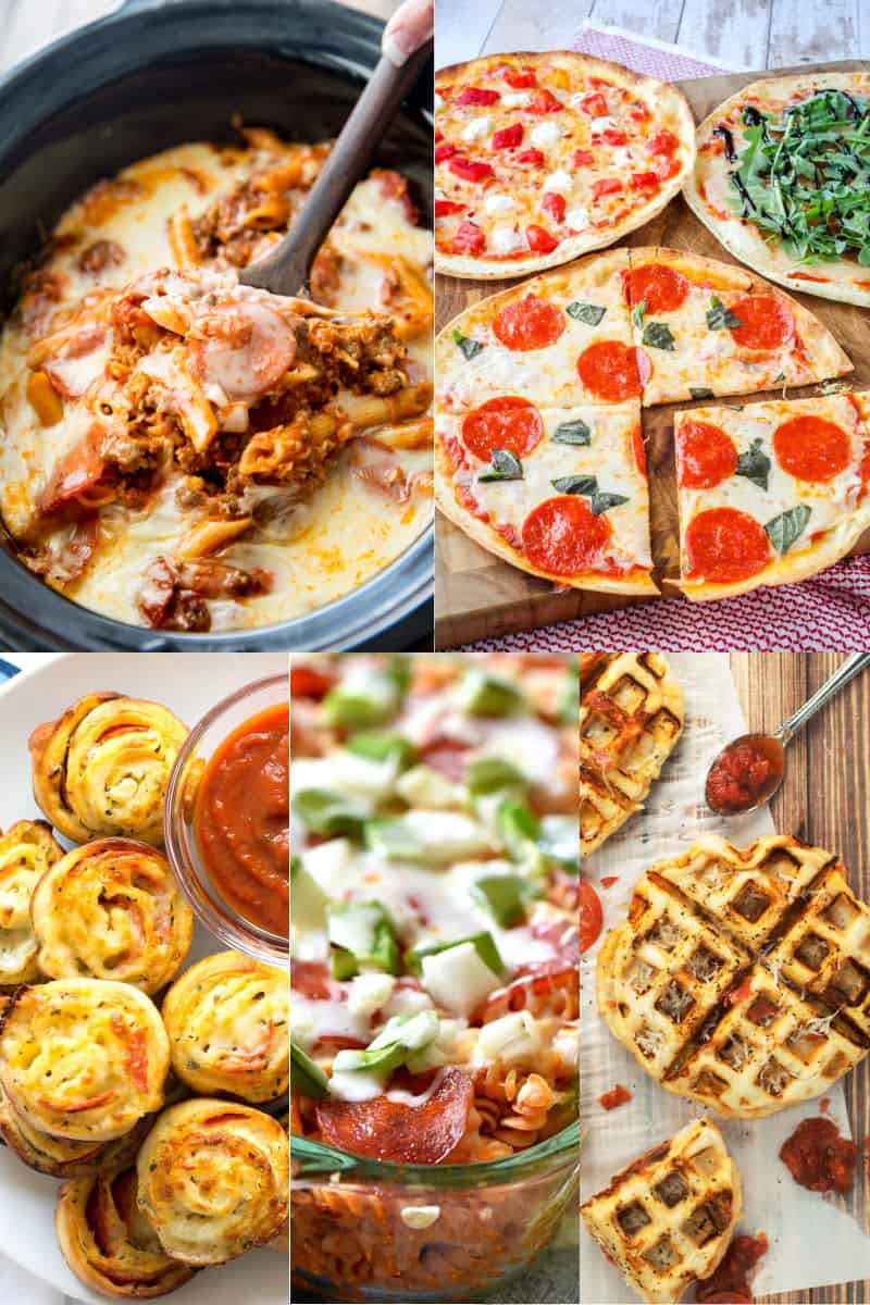 collage of kid friendly pizza-inspired recipes