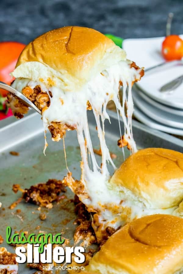 These Lasagna Sliders are bite sized sandwiches filled with all of the flavors of a classic lasagna! They're the perfect bite for your next party!