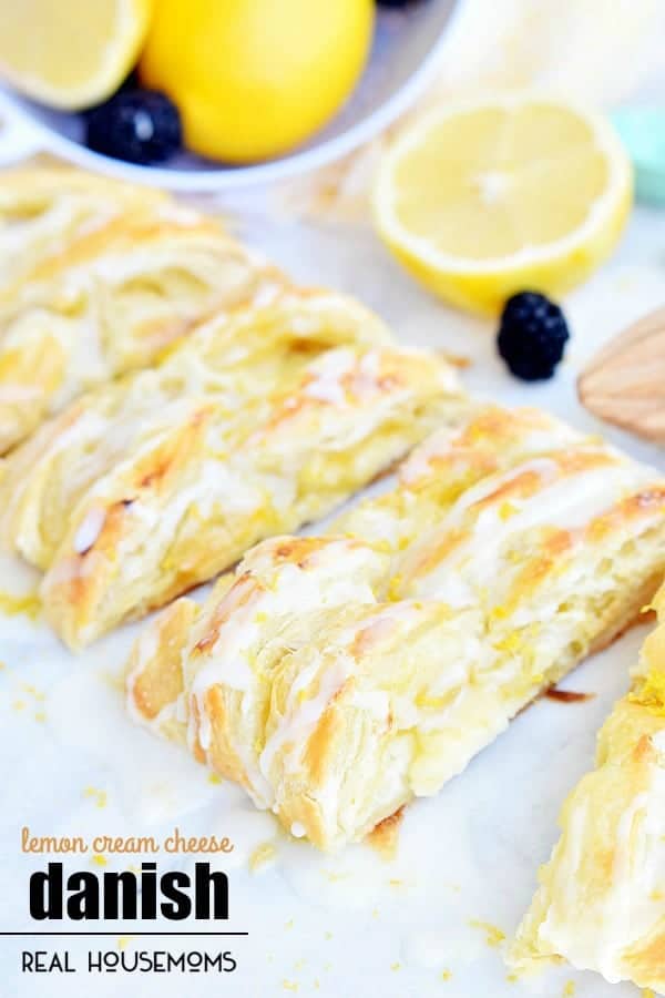 This flaky LEMON CREAM CHEESE DANISH is an easy breakfast or brunch recipe made with puff pastry and filled with a creamy, sweet and tart filling!