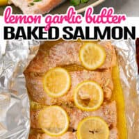 top picture is of a salmon fillet on a bed of lettuce, bottom is couple of fillets in aluminum foil topped with lemon wedges. In the middle of the two pictures is the title of the post in pink and black lettering