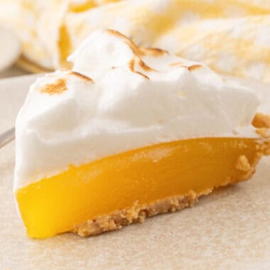square image of a lemon meringue pie on a plate