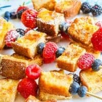 These delicious Lemon Pound Cake French Toast Skewers make it OK to eat cake for breakfast!