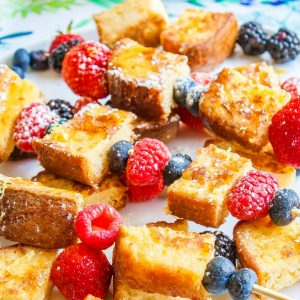These delicious Lemon Pound Cake French Toast Skewers make it OK to eat cake for breakfast!