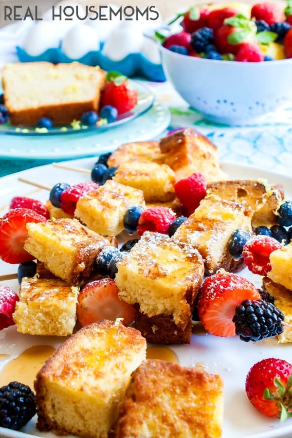 These delicious Lemon Pound Cake French Toast Skewers make it OK to eat cake for breakfast!