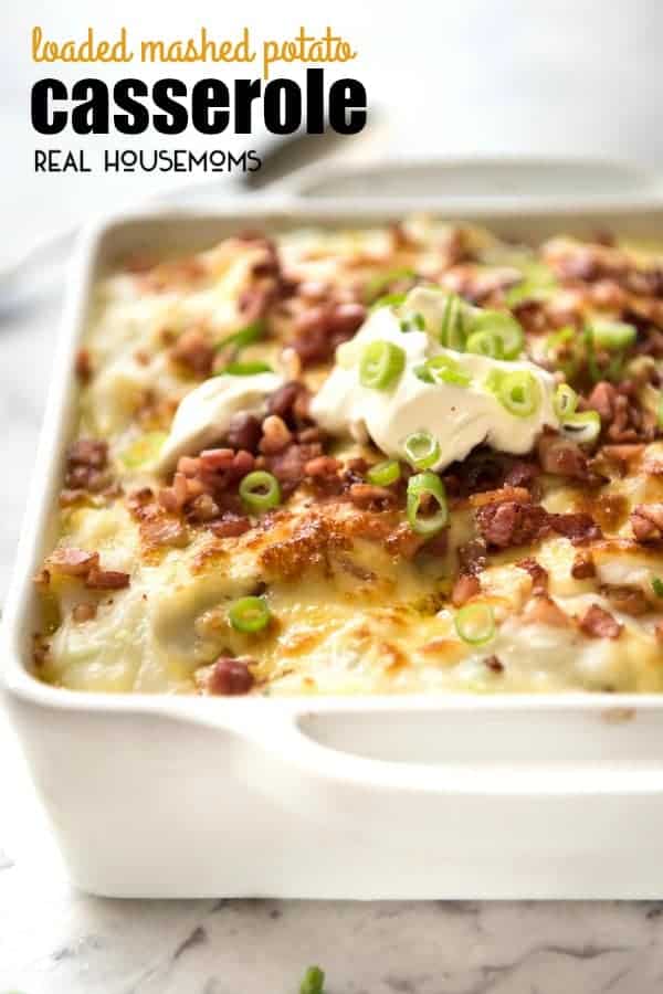 These aren't your typical mashed potatoes. This Loaded Mashed Potato Casserole is packed with BACON and CHEESE! It's creamy, salty, cheesy, and it tastes so good!