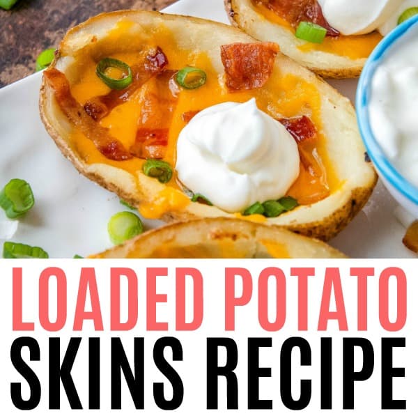square iage of loaded potato skins with text