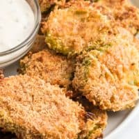 Low Carb “Fried” Pickles are a tasty and healthy appetizer. These easy oven-fried pickles are just as delicious as the original - with only a fraction of the carbs!