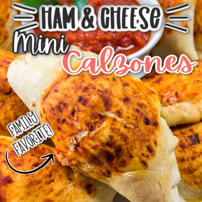 square image of ham and cheese mini Calzones