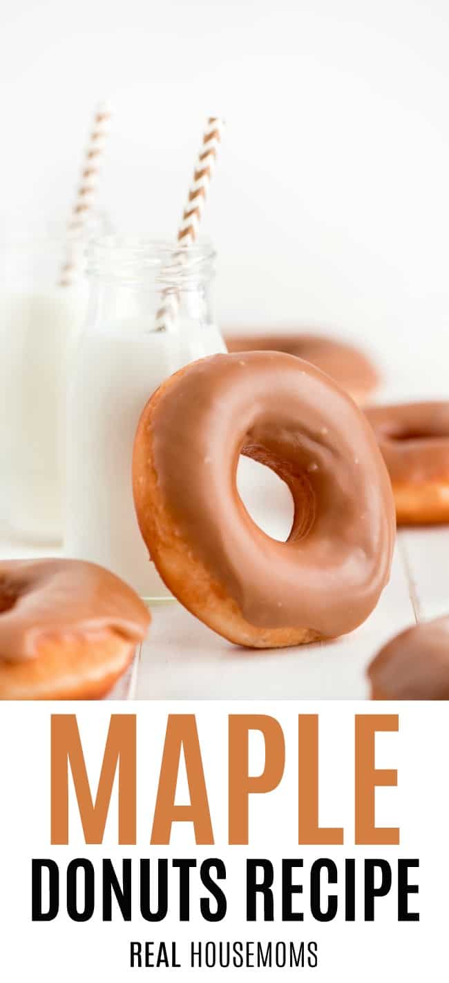 maple donut propped up against a bottle of milk